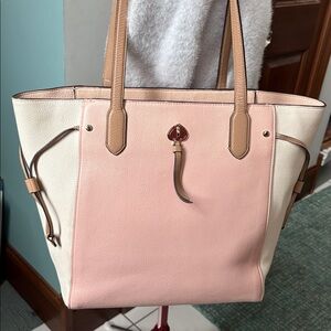 Kate Spade tote bag  peachy beige  cream taupe  color block  cinching sides  EUC